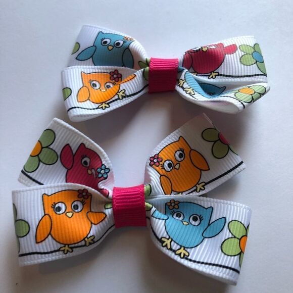 Bow pair hair bows accessories Wise owls nature - Picture 5 of 8